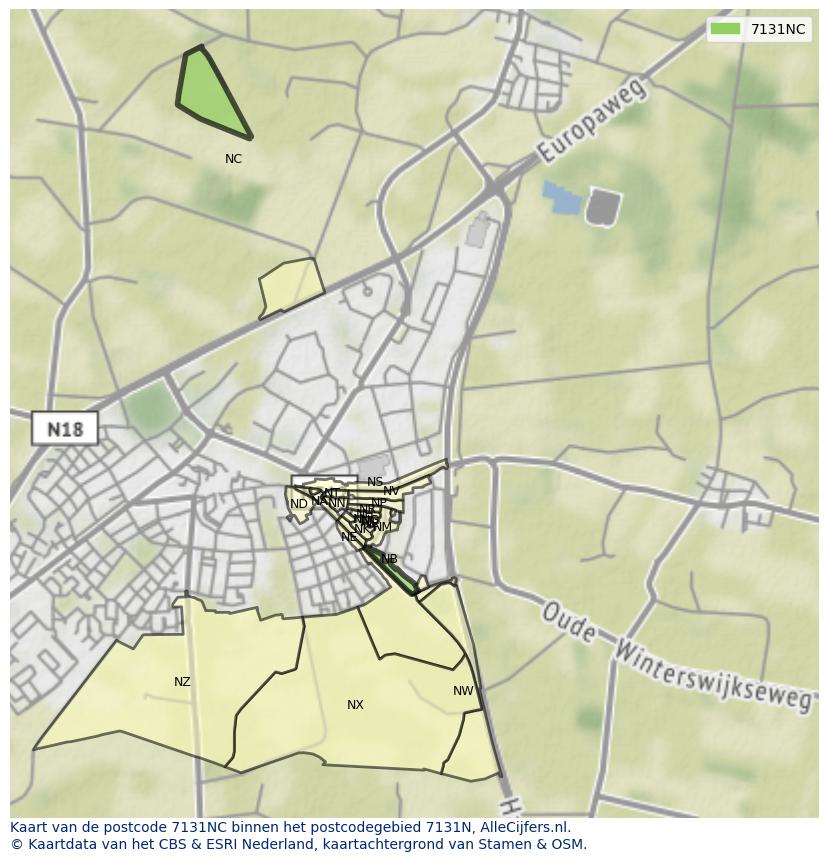 Afbeelding van het postcodegebied 7131 NC op de kaart.