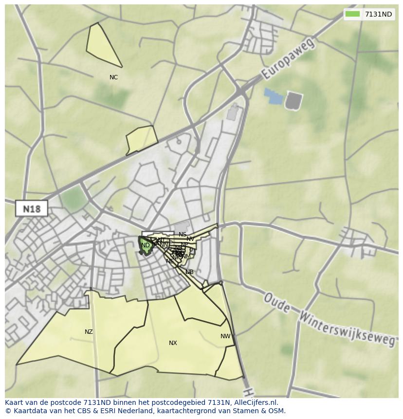 Afbeelding van het postcodegebied 7131 ND op de kaart.