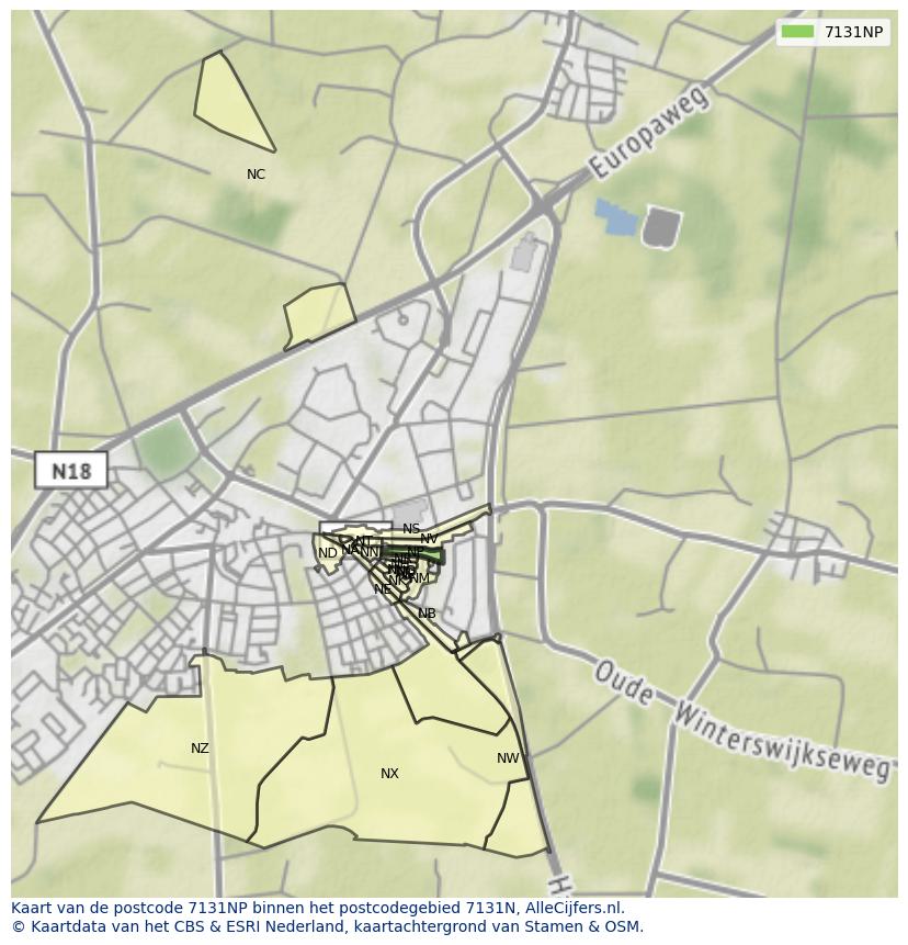 Afbeelding van het postcodegebied 7131 NP op de kaart.