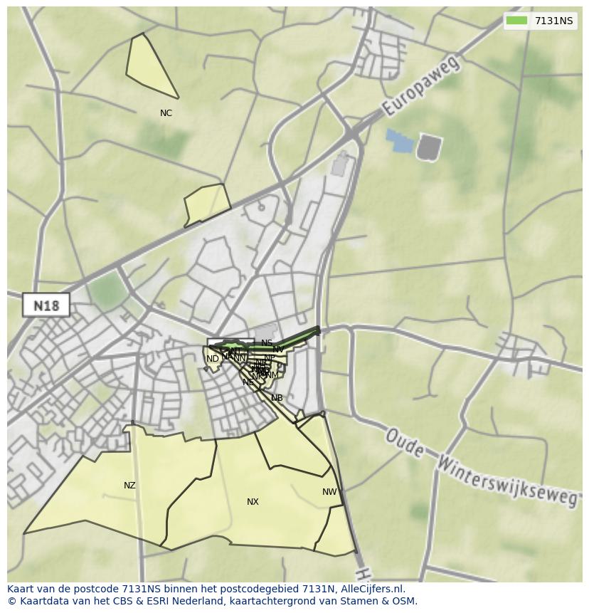 Afbeelding van het postcodegebied 7131 NS op de kaart.