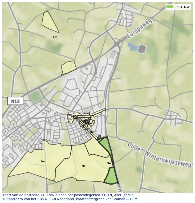 Afbeelding van het postcodegebied 7131 NW op de kaart.