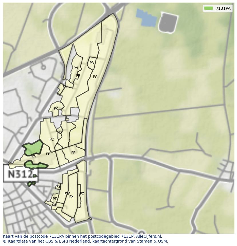 Afbeelding van het postcodegebied 7131 PA op de kaart.