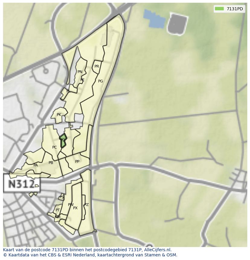 Afbeelding van het postcodegebied 7131 PD op de kaart.