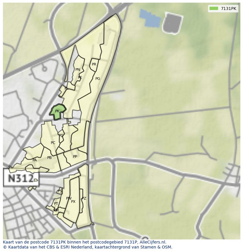 Afbeelding van het postcodegebied 7131 PK op de kaart.
