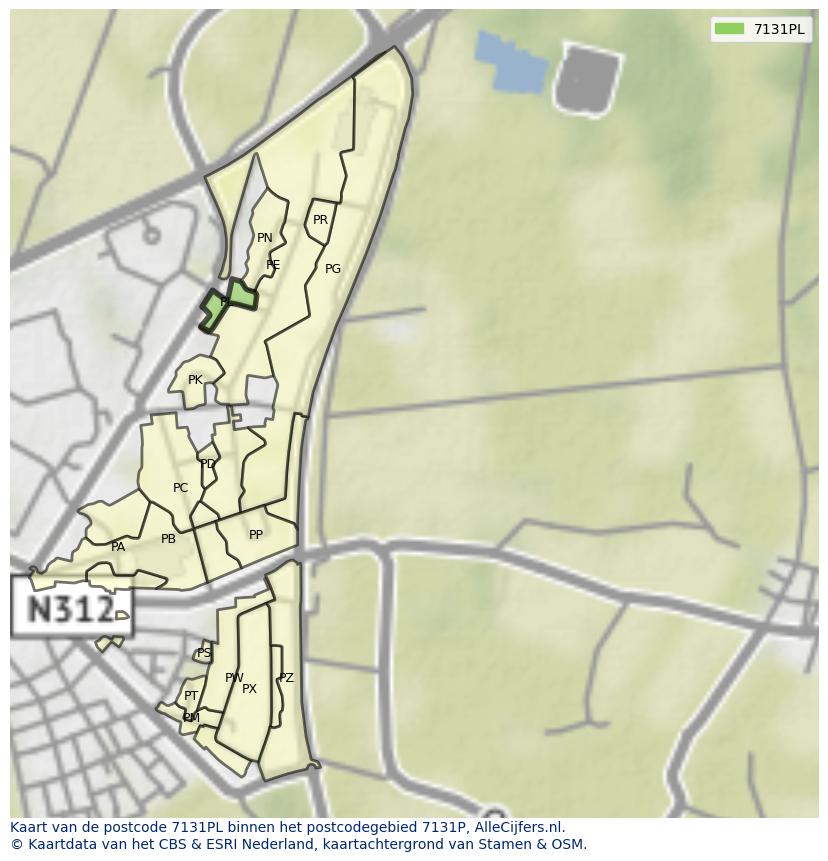 Afbeelding van het postcodegebied 7131 PL op de kaart.