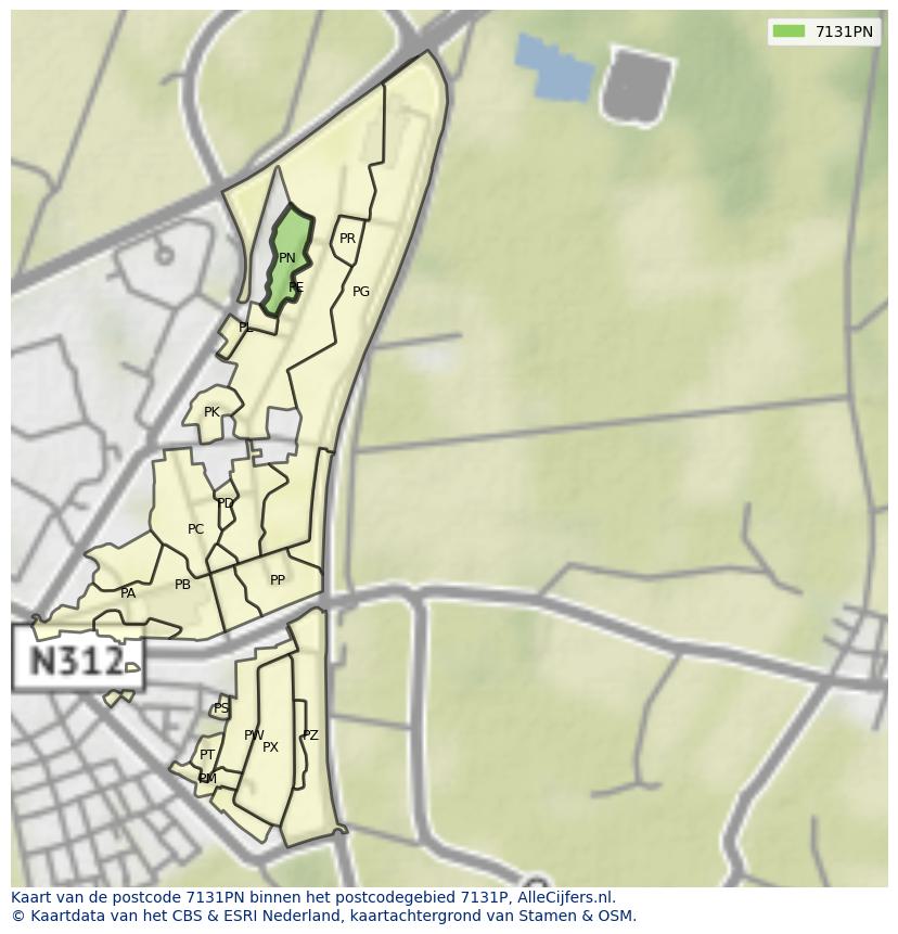 Afbeelding van het postcodegebied 7131 PN op de kaart.