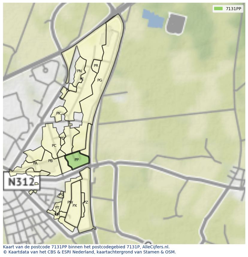 Afbeelding van het postcodegebied 7131 PP op de kaart.