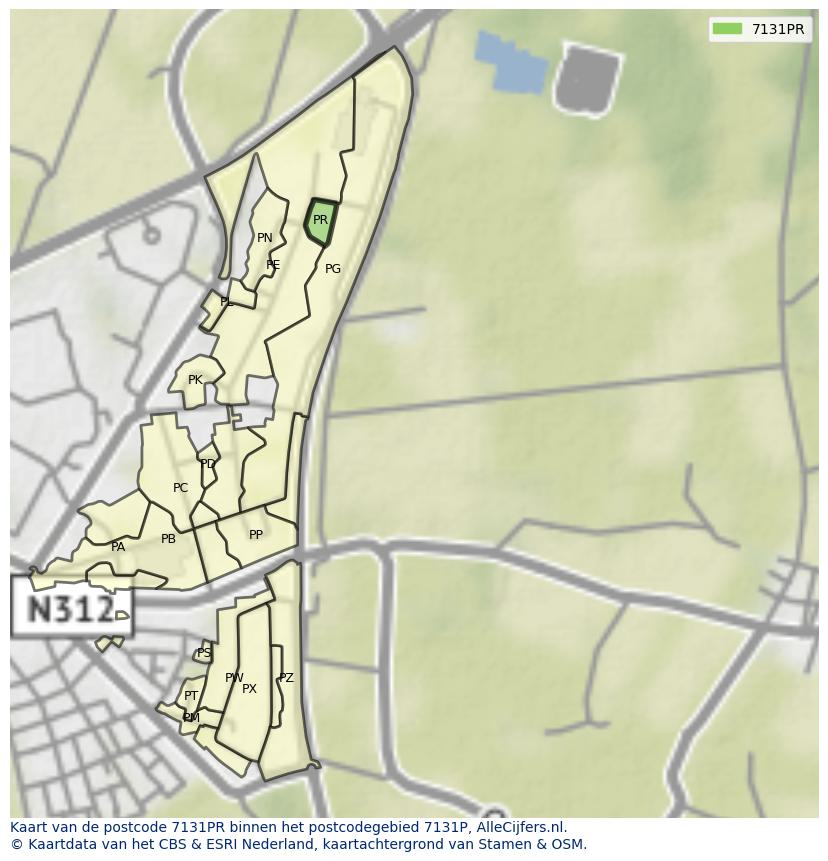 Afbeelding van het postcodegebied 7131 PR op de kaart.