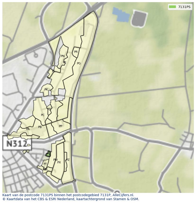 Afbeelding van het postcodegebied 7131 PS op de kaart.