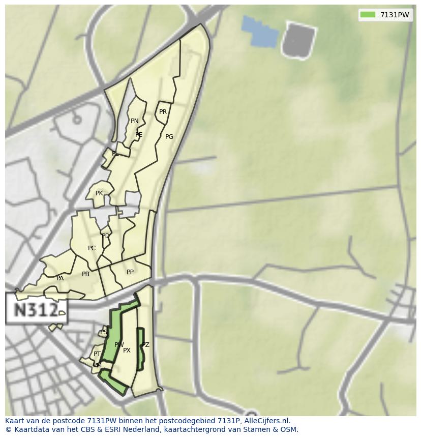 Afbeelding van het postcodegebied 7131 PW op de kaart.