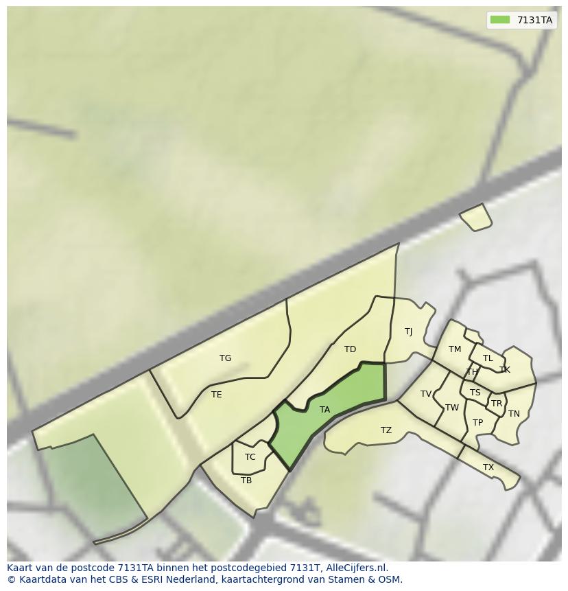 Afbeelding van het postcodegebied 7131 TA op de kaart.