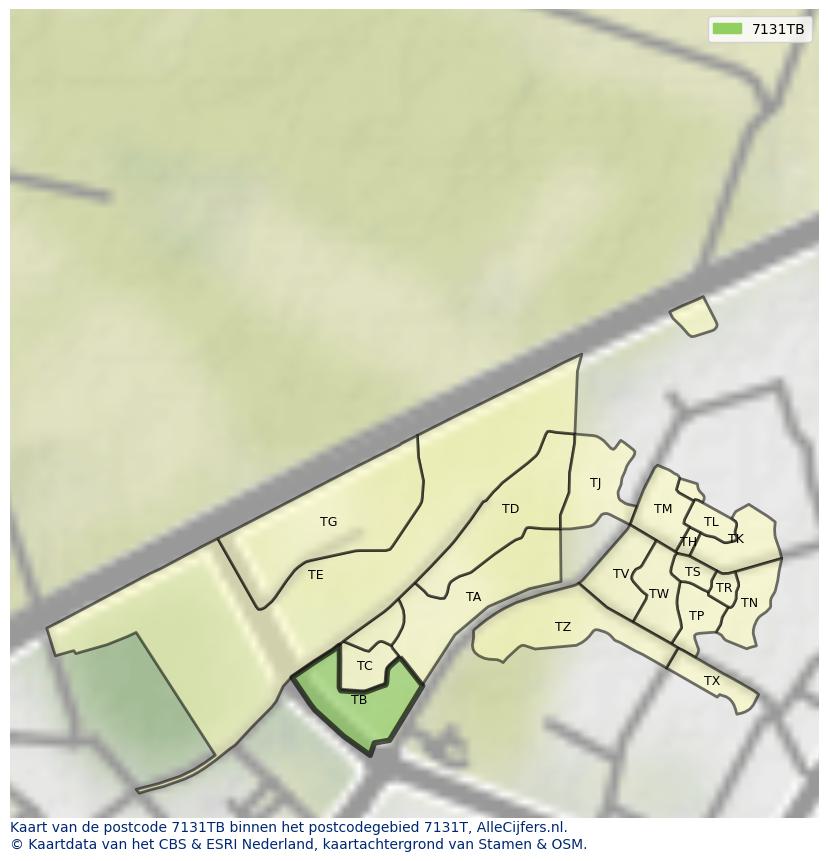 Afbeelding van het postcodegebied 7131 TB op de kaart.
