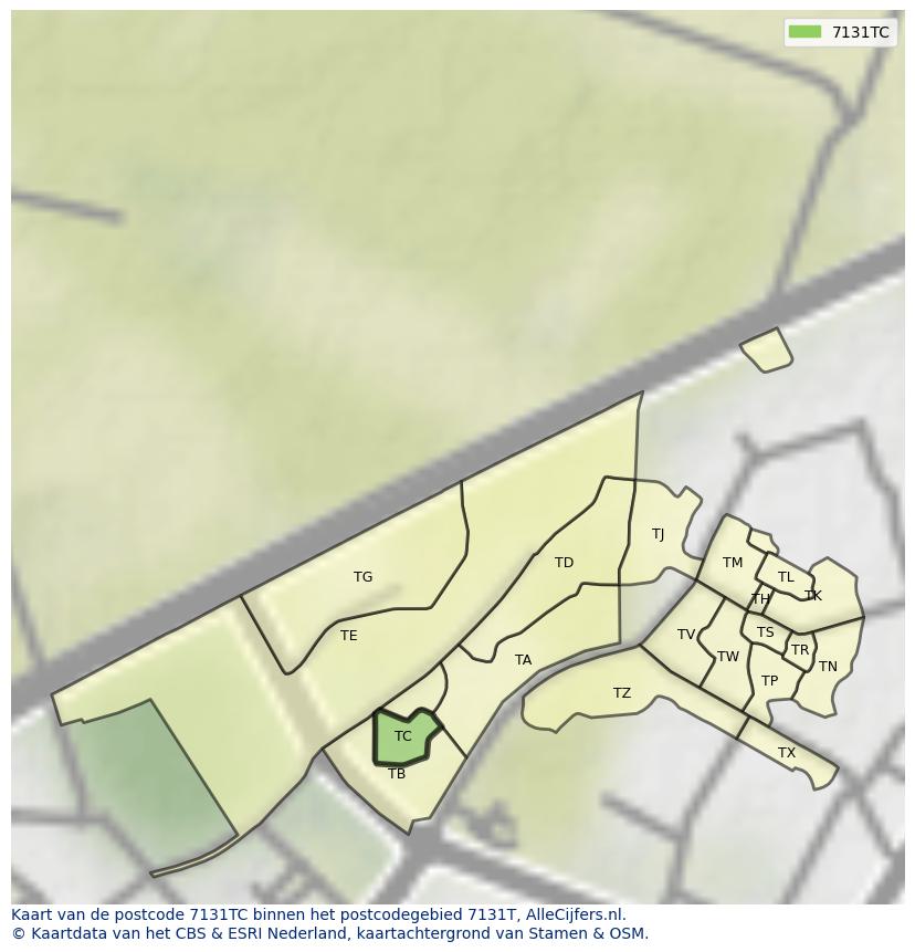 Afbeelding van het postcodegebied 7131 TC op de kaart.