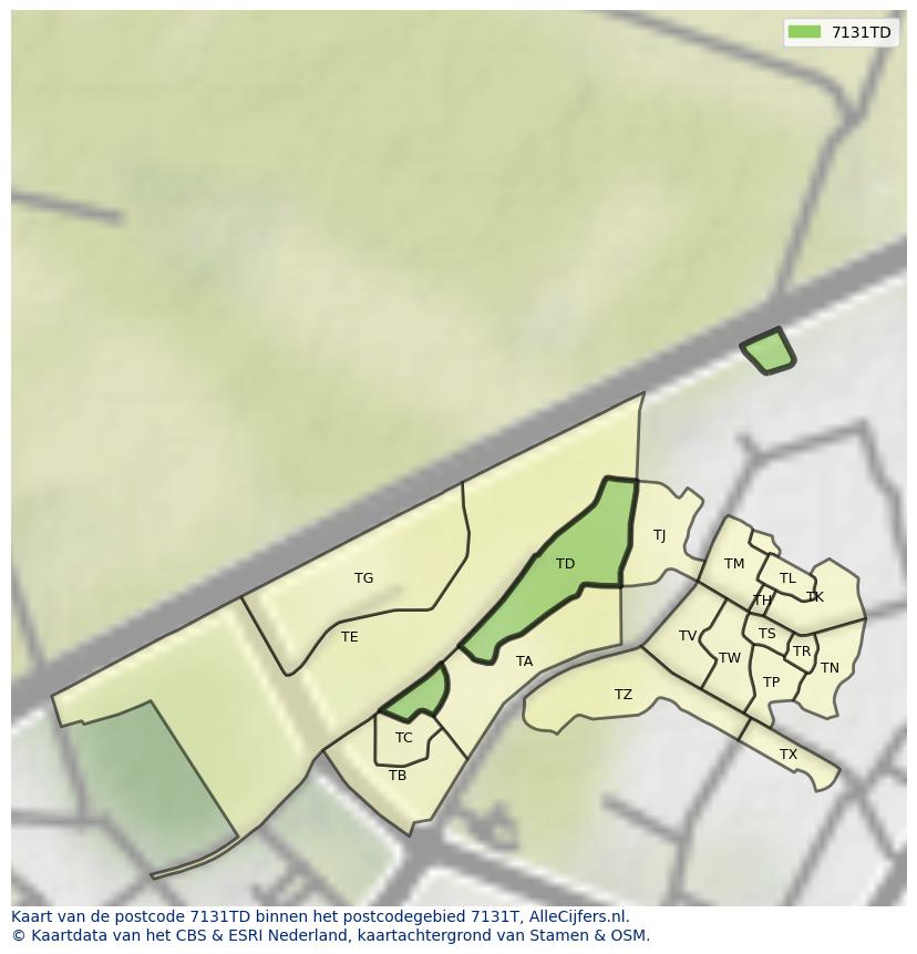 Afbeelding van het postcodegebied 7131 TD op de kaart.