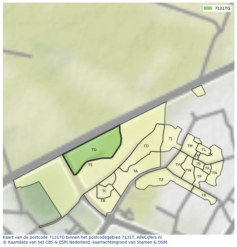 Afbeelding van het postcodegebied 7131 TG op de kaart.