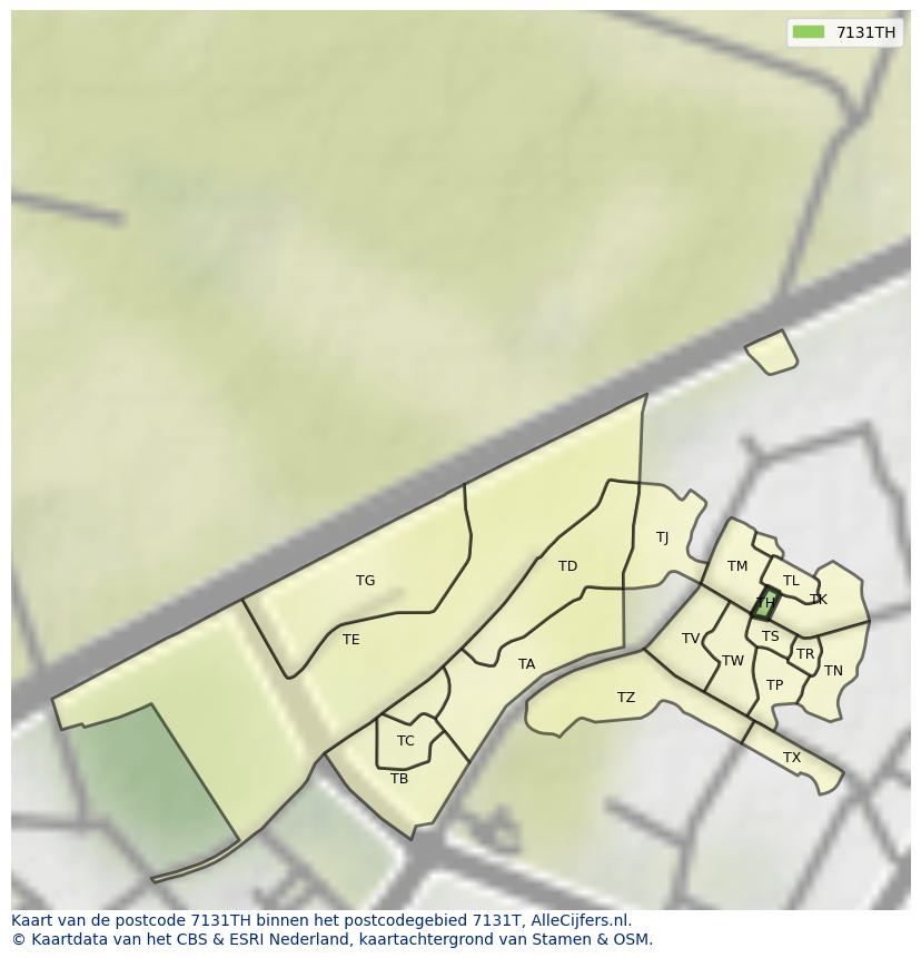 Afbeelding van het postcodegebied 7131 TH op de kaart.
