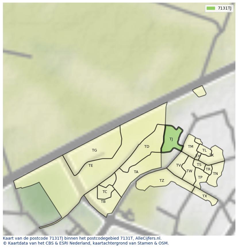 Afbeelding van het postcodegebied 7131 TJ op de kaart.