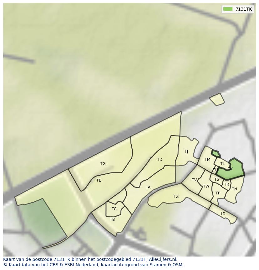 Afbeelding van het postcodegebied 7131 TK op de kaart.