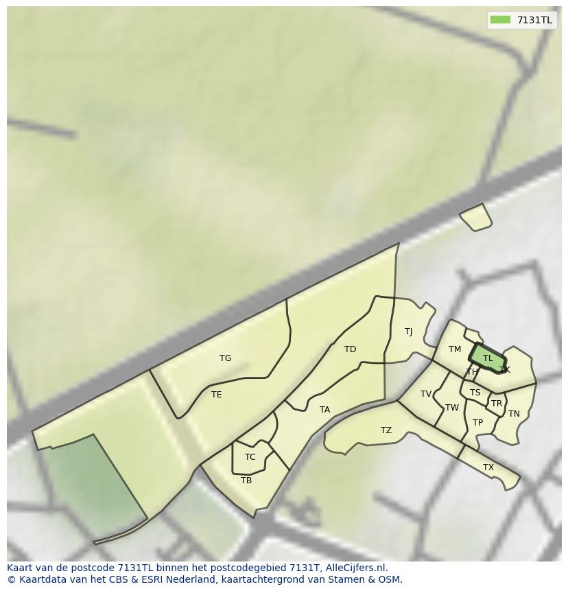 Afbeelding van het postcodegebied 7131 TL op de kaart.