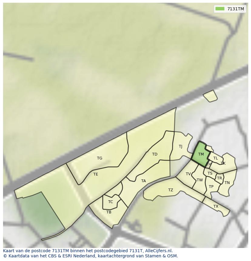 Afbeelding van het postcodegebied 7131 TM op de kaart.
