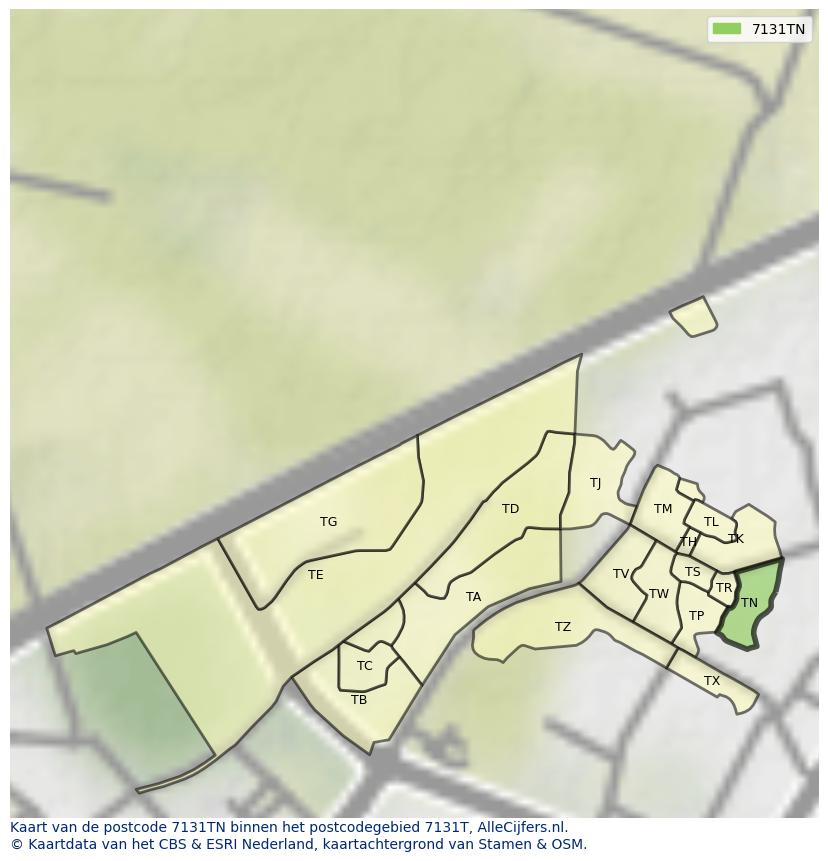 Afbeelding van het postcodegebied 7131 TN op de kaart.