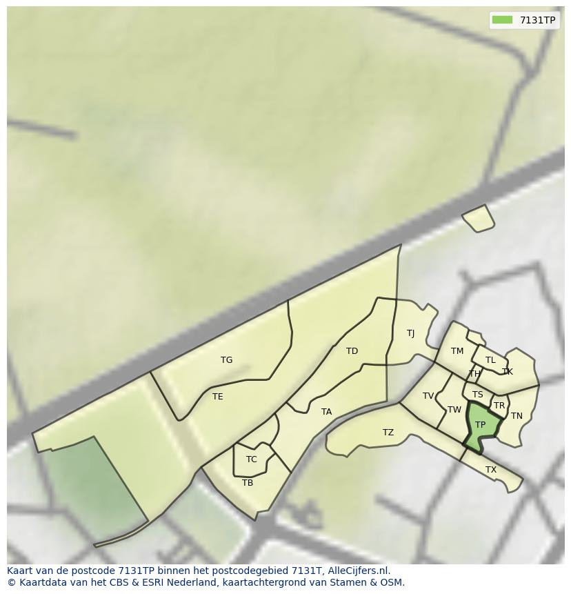 Afbeelding van het postcodegebied 7131 TP op de kaart.