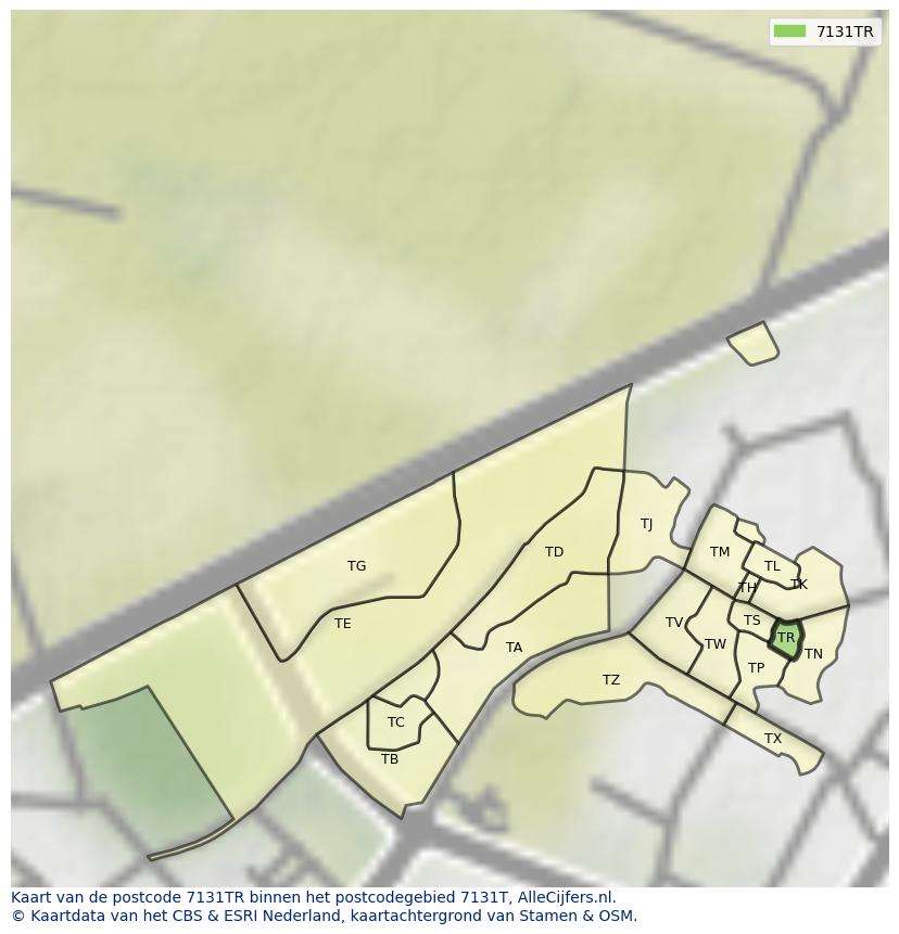 Afbeelding van het postcodegebied 7131 TR op de kaart.