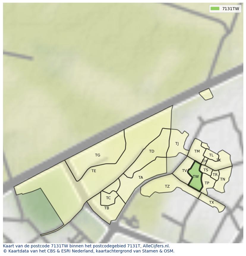 Afbeelding van het postcodegebied 7131 TW op de kaart.