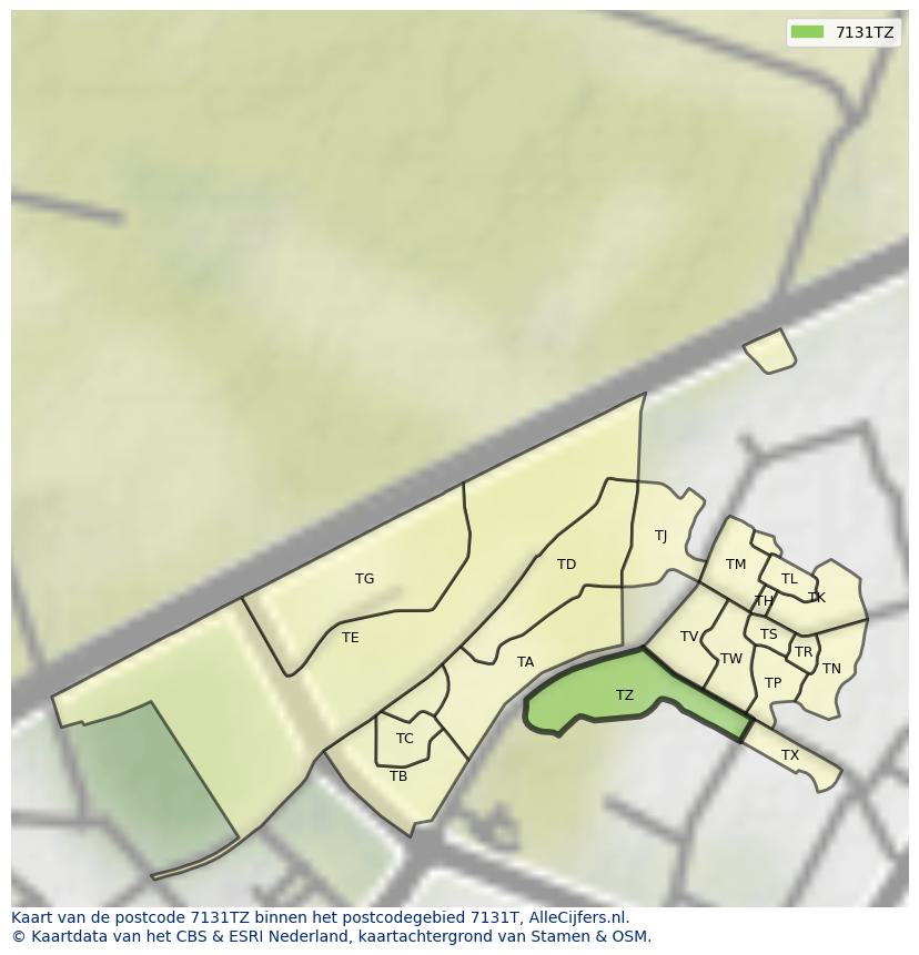 Afbeelding van het postcodegebied 7131 TZ op de kaart.