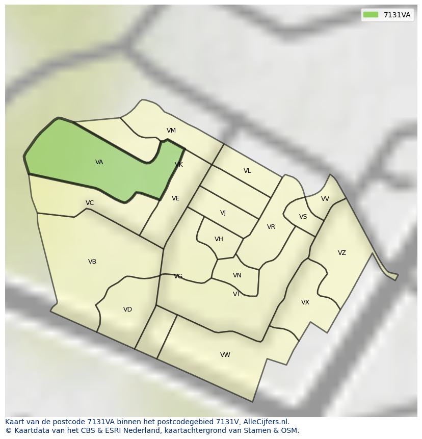 Afbeelding van het postcodegebied 7131 VA op de kaart.