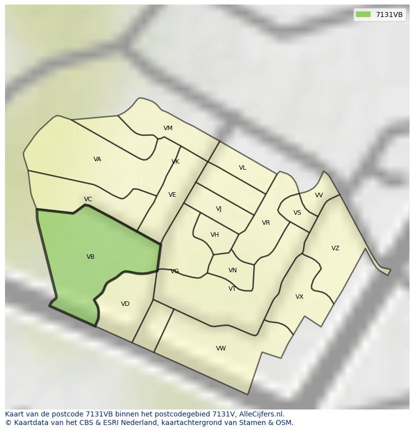 Afbeelding van het postcodegebied 7131 VB op de kaart.
