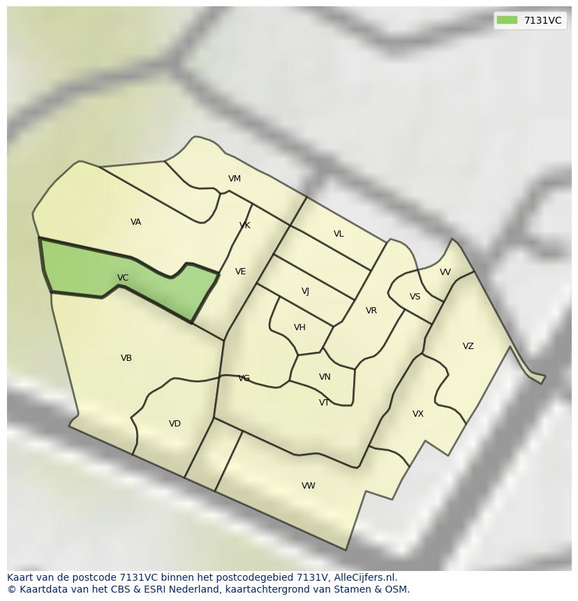 Afbeelding van het postcodegebied 7131 VC op de kaart.