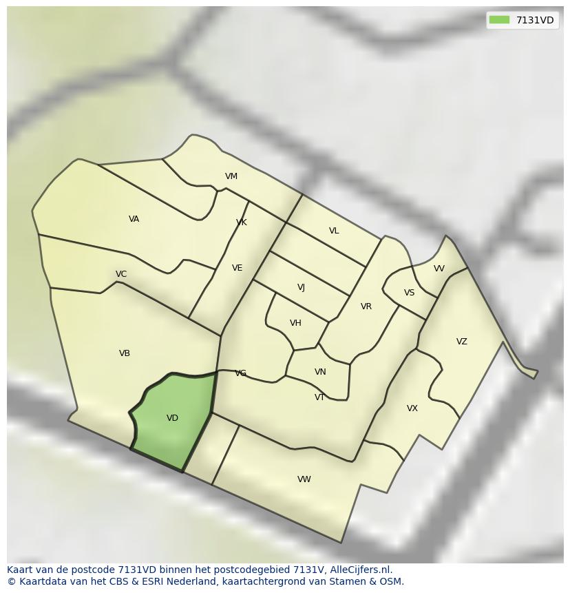Afbeelding van het postcodegebied 7131 VD op de kaart.