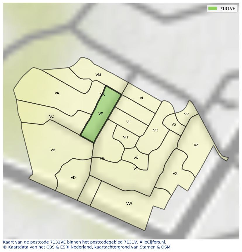 Afbeelding van het postcodegebied 7131 VE op de kaart.