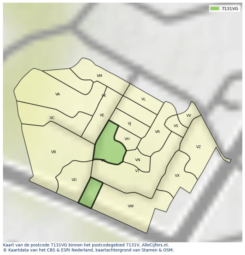 Afbeelding van het postcodegebied 7131 VG op de kaart.