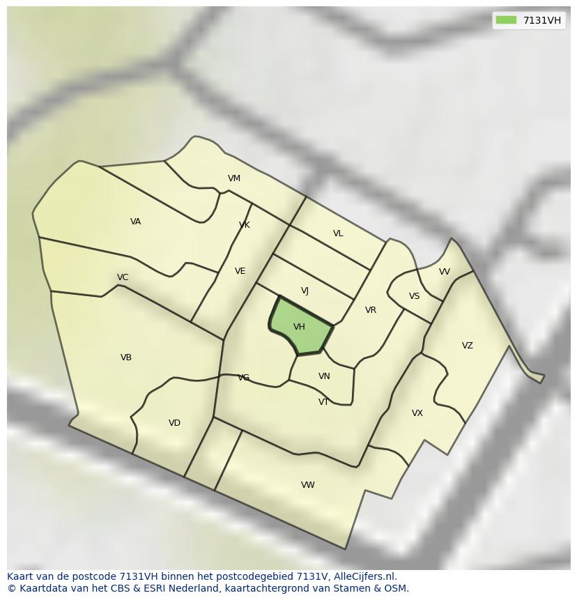 Afbeelding van het postcodegebied 7131 VH op de kaart.