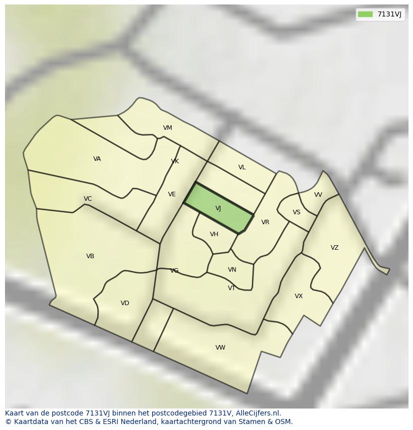 Afbeelding van het postcodegebied 7131 VJ op de kaart.