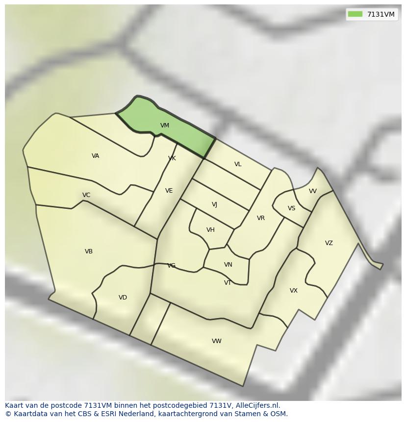 Afbeelding van het postcodegebied 7131 VM op de kaart.