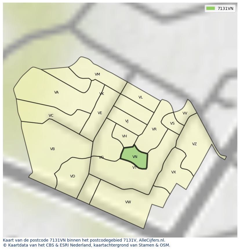 Afbeelding van het postcodegebied 7131 VN op de kaart.