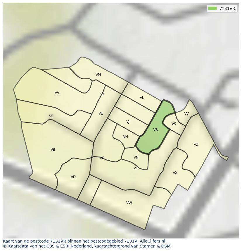 Afbeelding van het postcodegebied 7131 VR op de kaart.