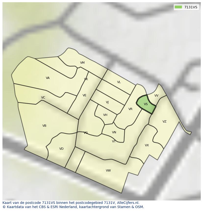 Afbeelding van het postcodegebied 7131 VS op de kaart.