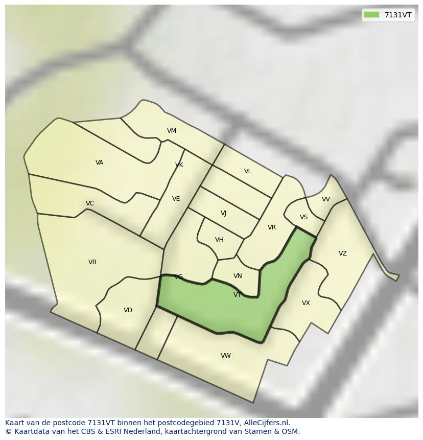 Afbeelding van het postcodegebied 7131 VT op de kaart.