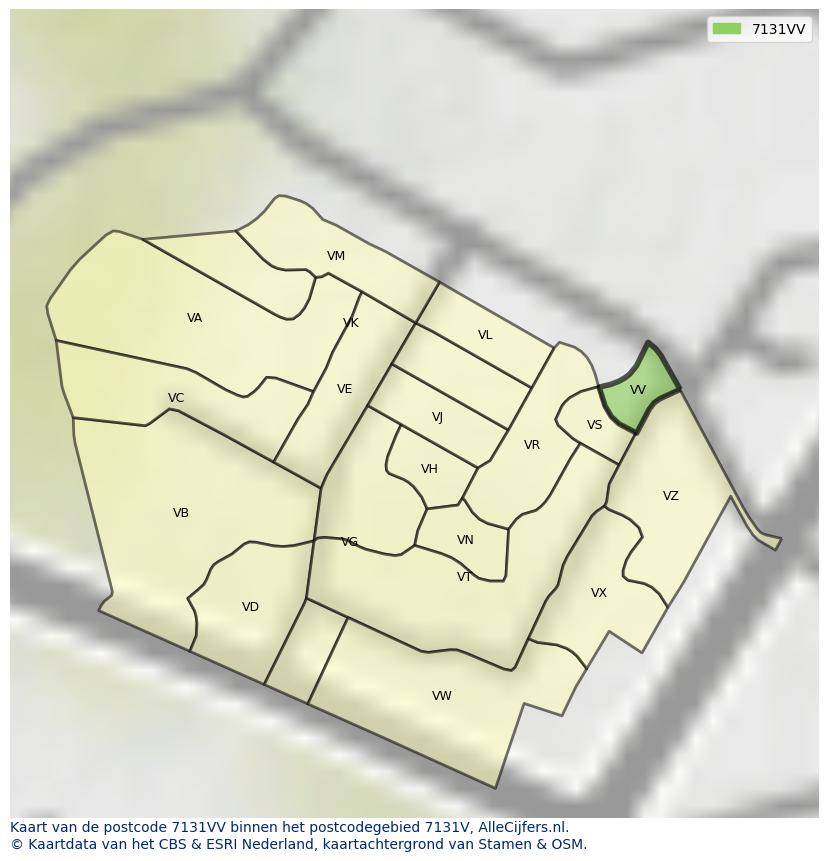 Afbeelding van het postcodegebied 7131 VV op de kaart.