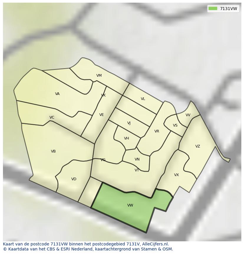 Afbeelding van het postcodegebied 7131 VW op de kaart.
