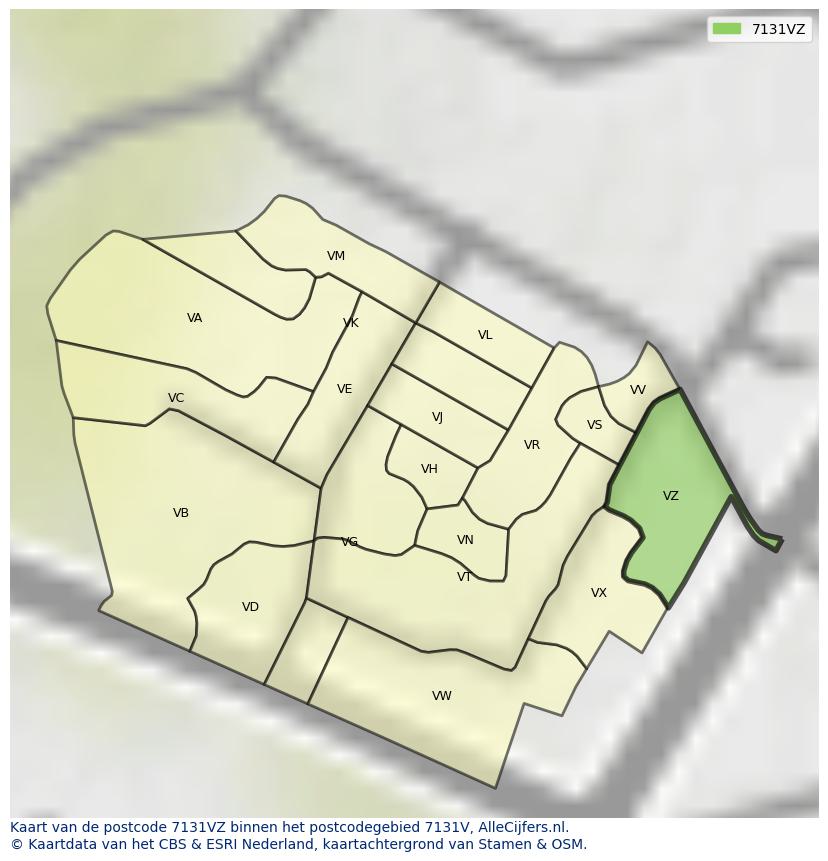 Afbeelding van het postcodegebied 7131 VZ op de kaart.