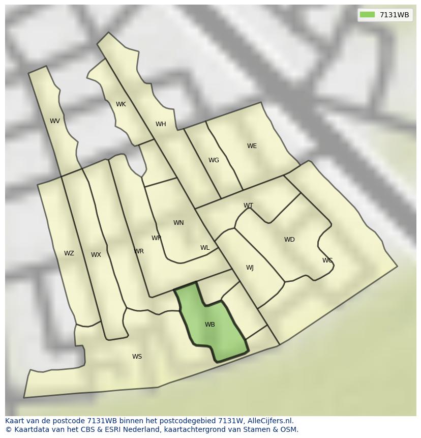 Afbeelding van het postcodegebied 7131 WB op de kaart.