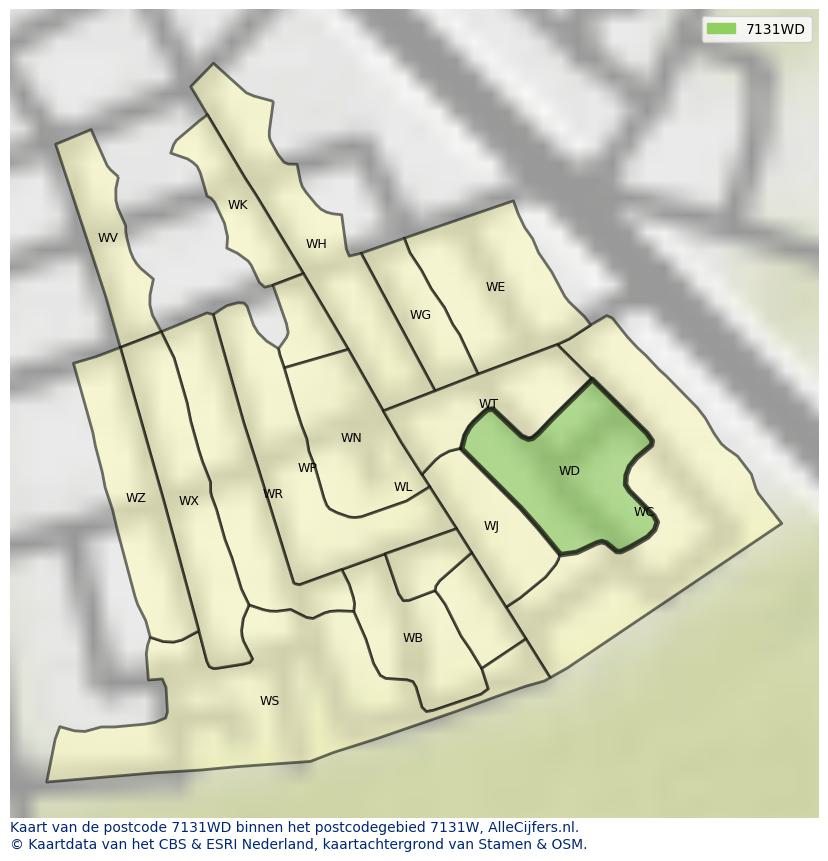 Afbeelding van het postcodegebied 7131 WD op de kaart.