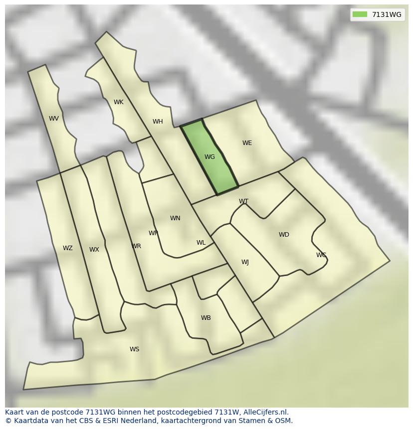 Afbeelding van het postcodegebied 7131 WG op de kaart.