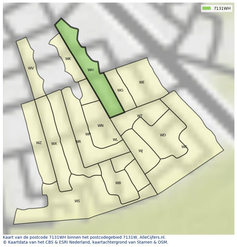 Afbeelding van het postcodegebied 7131 WH op de kaart.