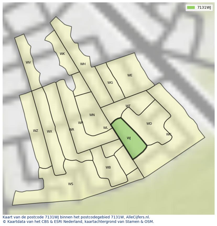 Afbeelding van het postcodegebied 7131 WJ op de kaart.